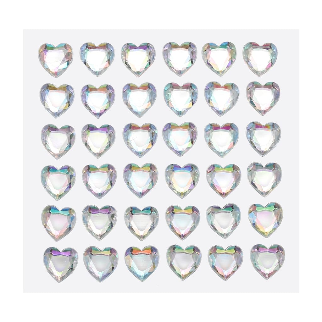 144 Pcs Heart Rhinestone 10mm Self Adhesive Gems Stickers White
