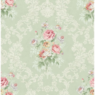 Seabrook Designs Inbal Floral Bouquet Damask Unpasted Wallpaper