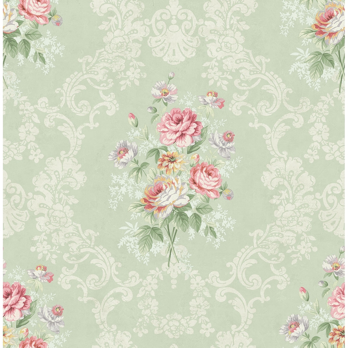 Seabrook Designs Inbal Floral Bouquet Damask Unpasted Wallpaper
