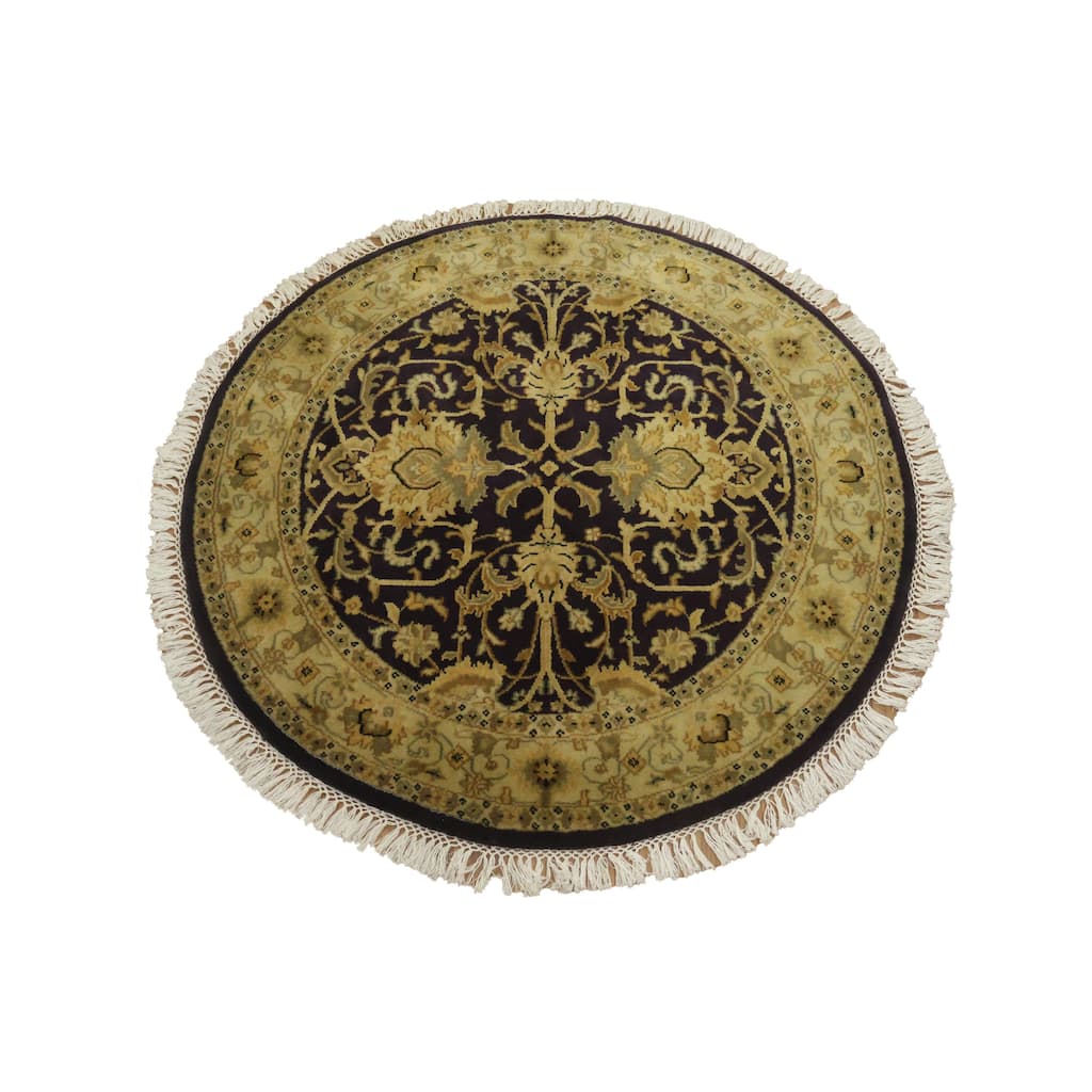 Hand Knotted Oriental 100% Wool Carpet Traditional All-Over Black Agra Area Rug - 4' 0'' X 4' 0''