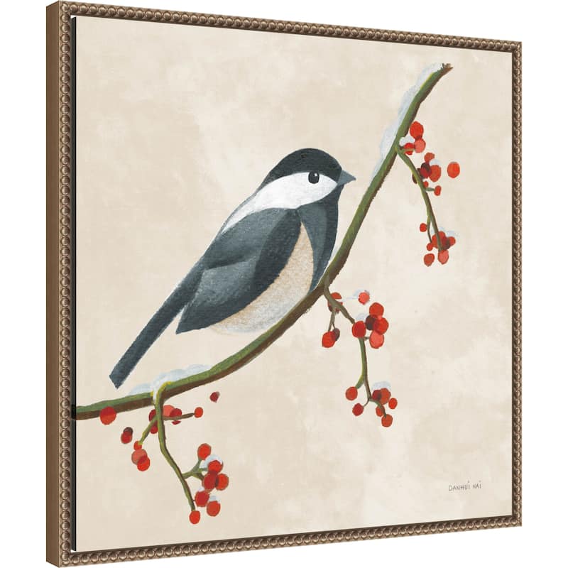 Festive Friends II by Danhui Nai (22 x 22 in.), Framed Canvas Wall Art Print - Sylvie Beaded Dark Gold