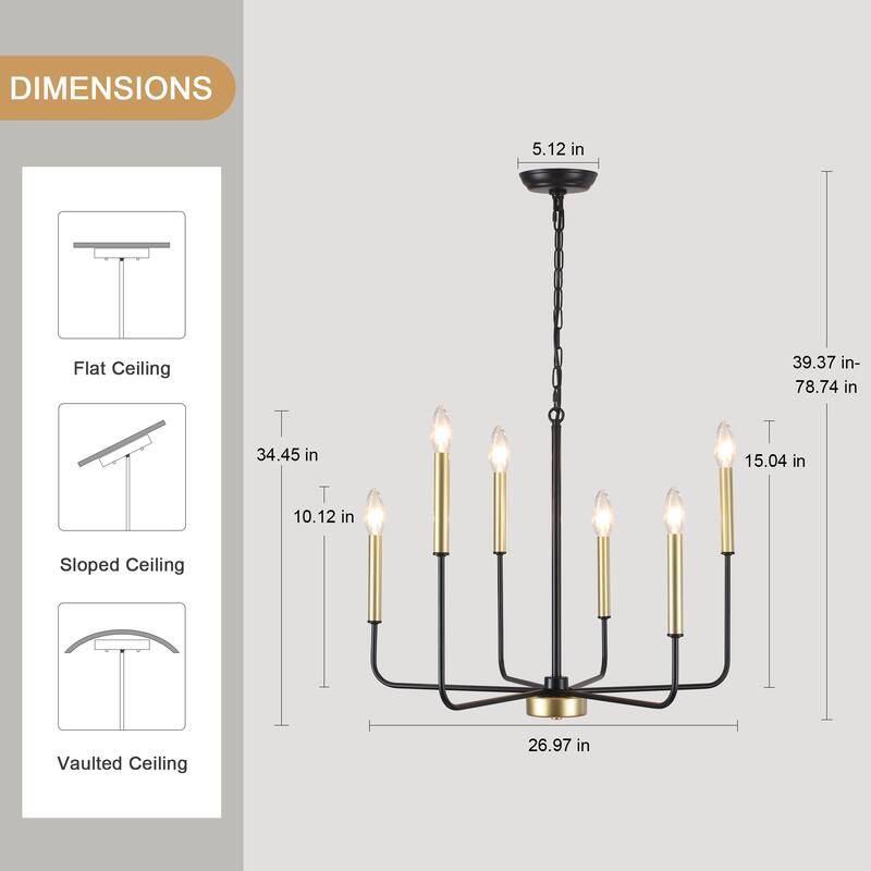 6-Light Candlestick Hanging Linear Chandelier Lighting Ceiling Light for Kitchen Island