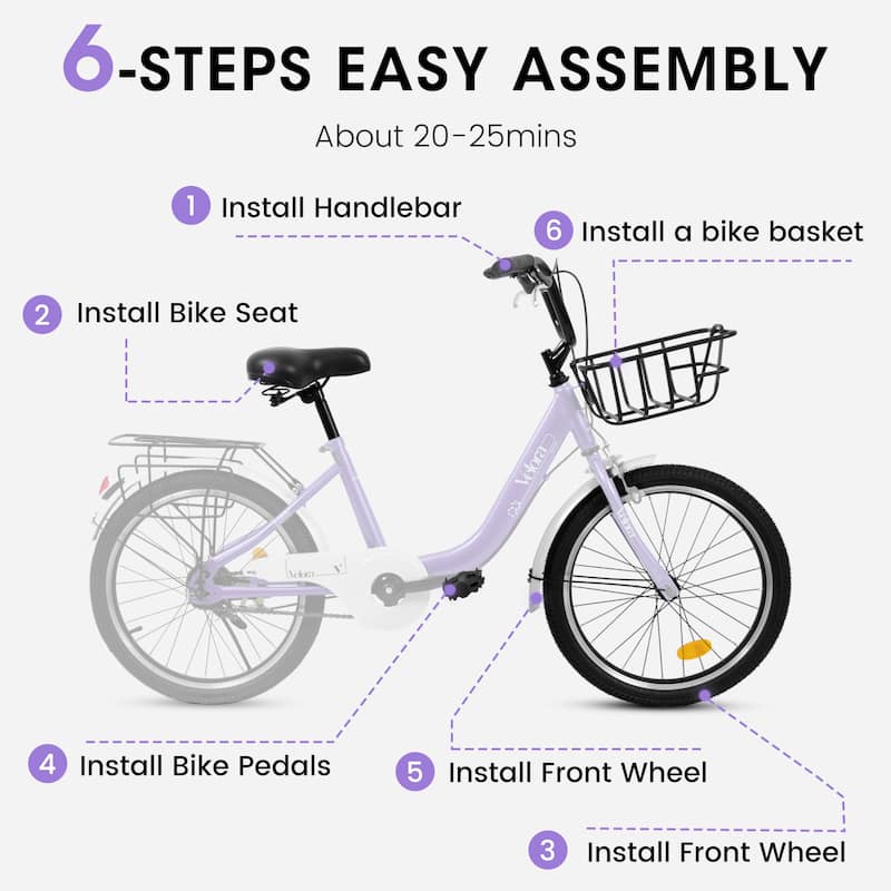 20 Inch Kids Bike for Boys & Girls, Single Speed Bicycle with Coaster Brake, V-Brake & Rear Rack