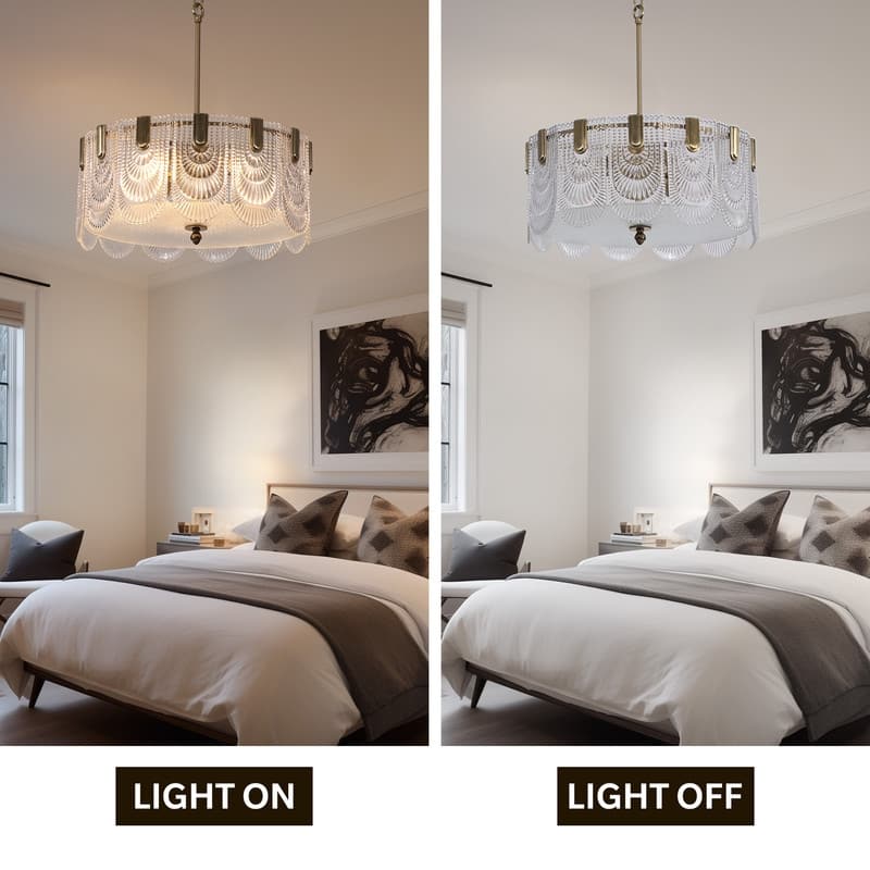 20 in. Gold Modern Drum Chandelier 5-Light Glass Low Profile Pendant Lights for Dining Room