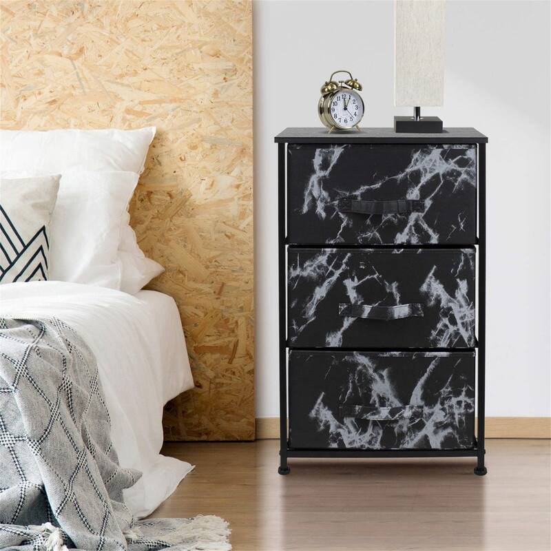 Bedside Furniture & Night Stand End Table Dresser with Steel Frame