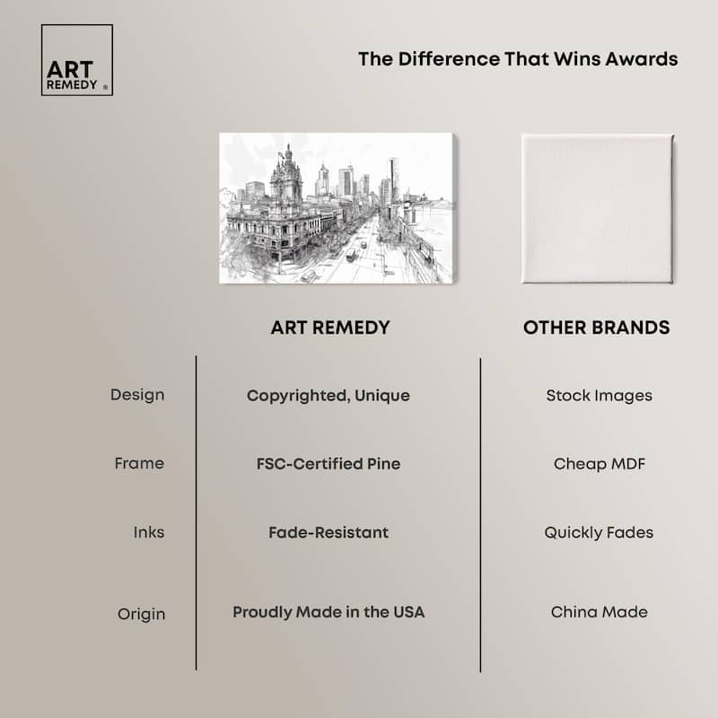 Collins Street Sketch Canvas by Art Remedy, Gallery Wrapped