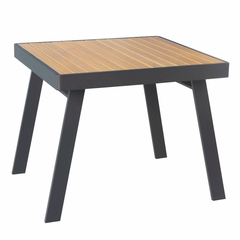 HIGOLD Nofi Outdoor Furniture, 5 Pieces Patio Dining Set, Matte Charcoal Aluminum Frame, Imitated Teak Aluminum Tabletop