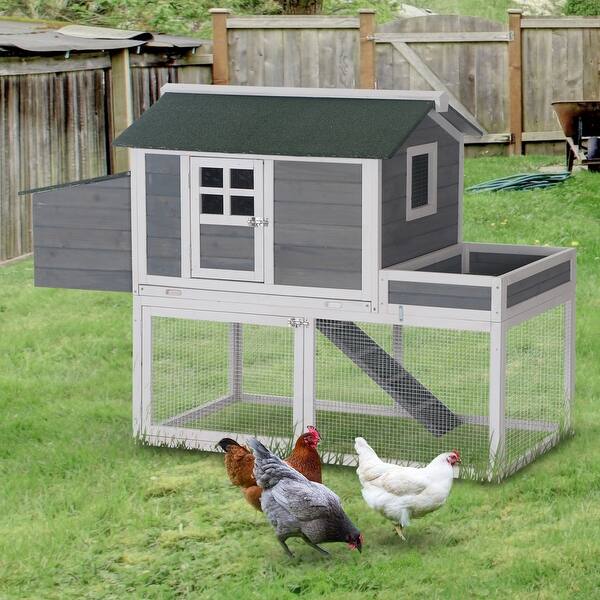 Shop Pawhut 63 Wooden Backyard Chicken Coop With Garden Box Run