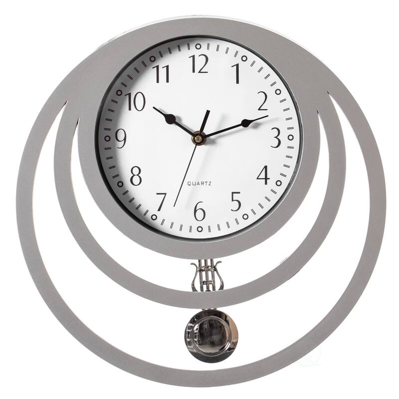 Decorative Modern Unique Round Plastic Wall Clock with Circles, for Living Room, Kitchen, or Dining Room - Silver