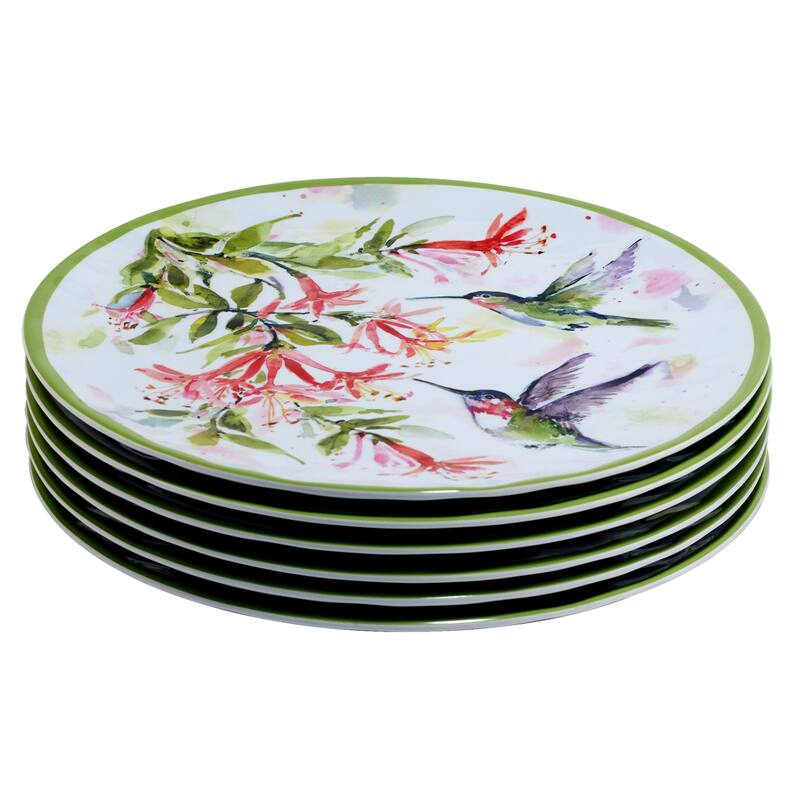 Certified International Hummingbirds Melamine 11" Dinner Plates, Set of 6 - 11" Diameter x 1"
