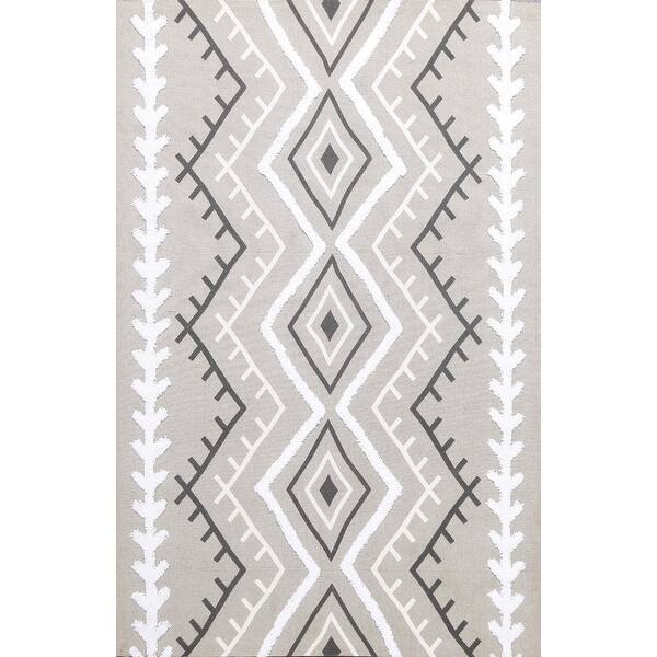 slide 1 of 10, Wool/ Silk Highlight Southwestern Modern Oriental Area Rug Hand-tufted - 4'9" x 6'6"