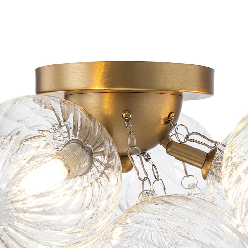 3-Light Swirled Glass Globe Bubble Semi Flush Mount - N/A
