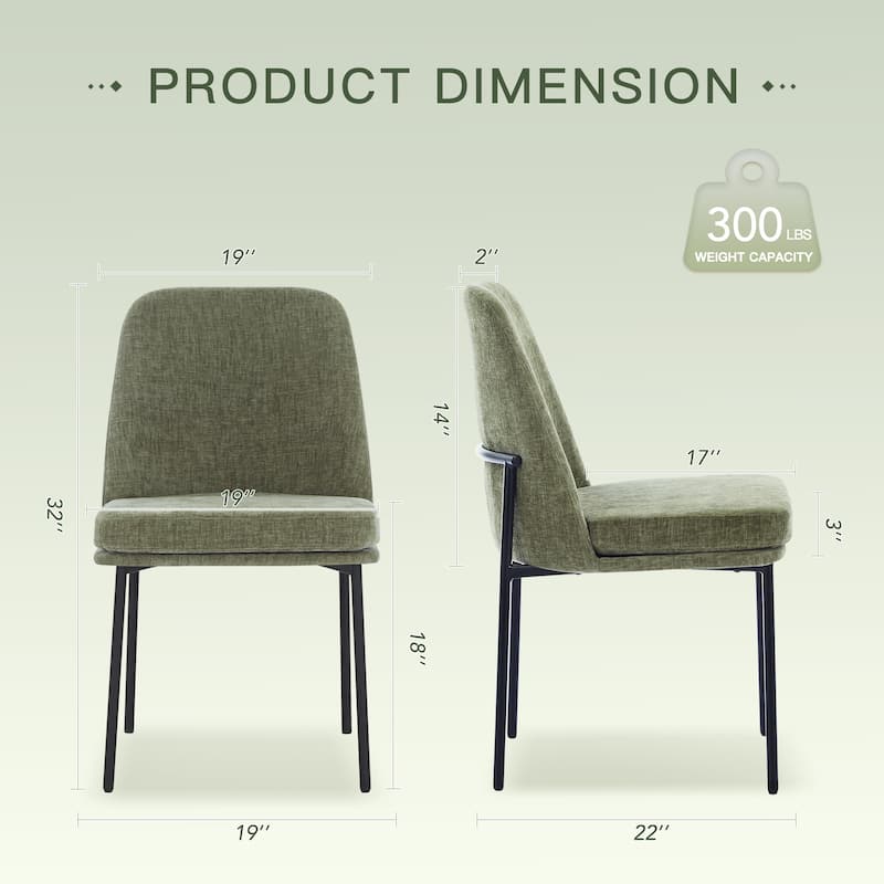 Set of 2 Modern Dining Chairs with Curved Back & Metal Legs, Fabric or Leather Upholstered