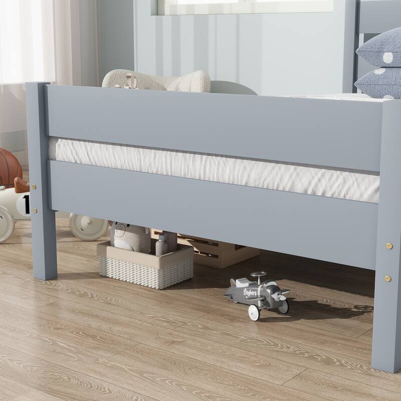Roomfitters Twin Rubber Wood Bed Frame with Headboard and Footboard, Platform Support Design, No Box Spring Needed, Grey