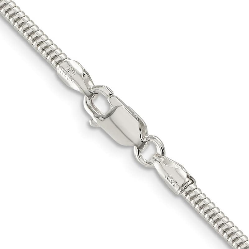 Curata 925 Sterling Silver 2.5mm Round Snake Chain Necklace