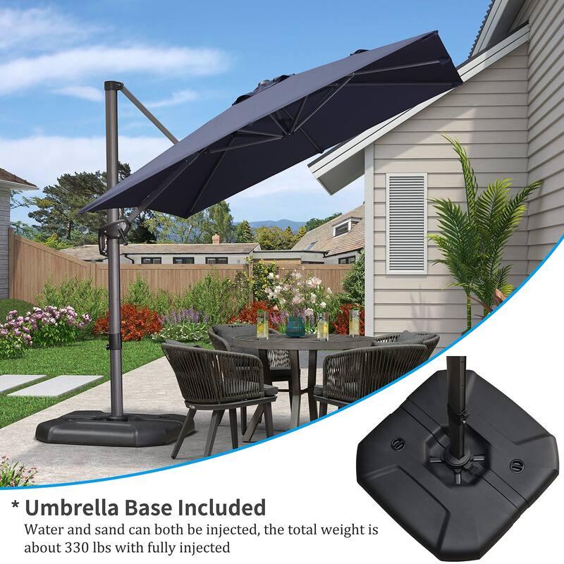 PURPLE LEAF 9 ft 360 Degree Rotation Patio Umbrella With Base - Navy Blue
