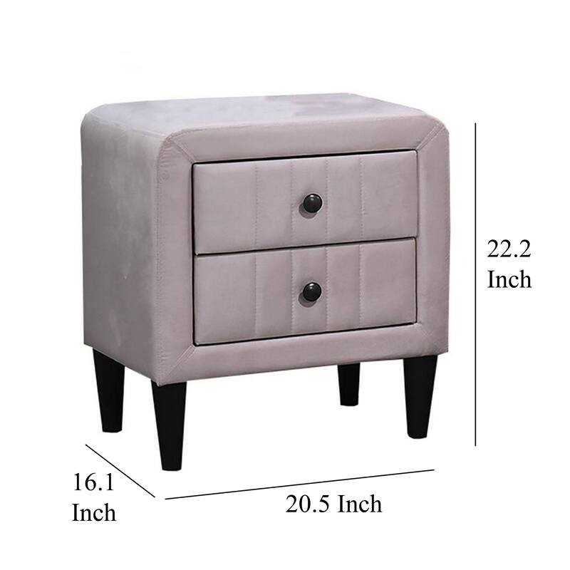 Rheo Nightstand, 2 Drawers, 22 Inch Upholstered in Light Pink Velvet