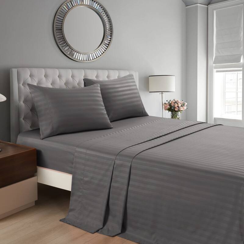 3/4 Pcs Luxury Stripe Bed Sheets Set - Dark Grey - Full