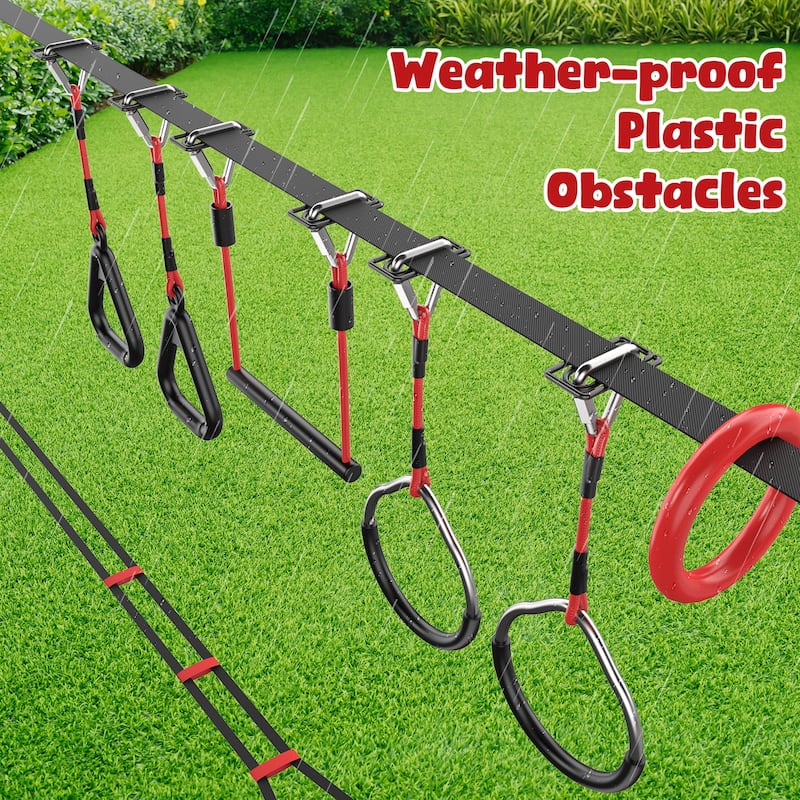 50ft Ninja Warrior Obstacle Course for Kids with Rickety Bridge,Tree Slackline Jungle Gym for Backyard Outdoor