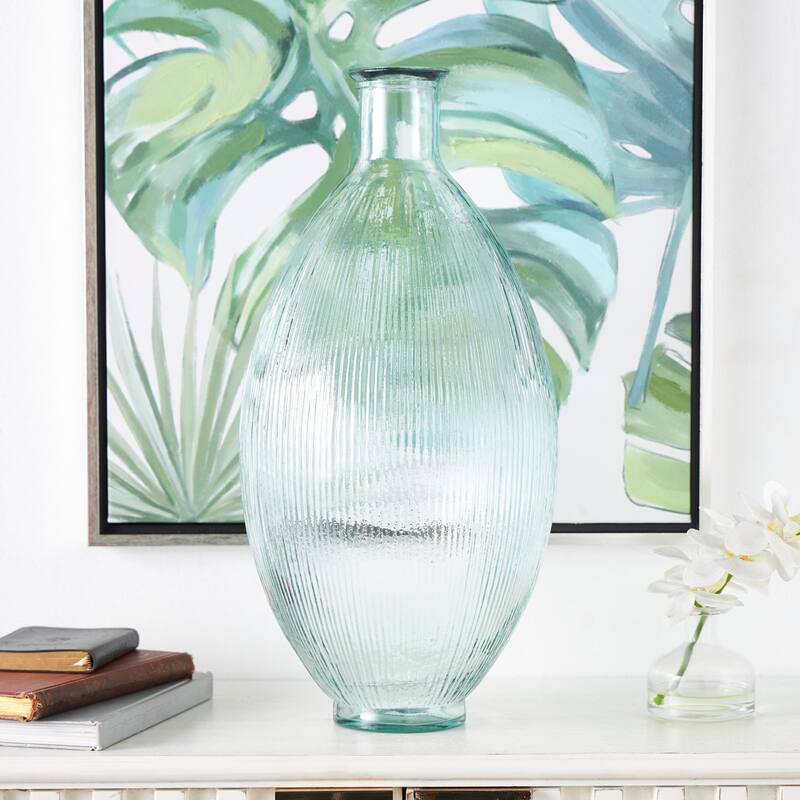 Clear Recycled Glass Handmade Ribbed Spanish Bottle Decorative Vase - Clear