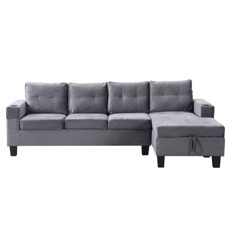 Sectional Sofa Set for Living Room with L Shape Chaise Lounge ,cup holder and Right Hand with Storage Chaise Modern 4 Se