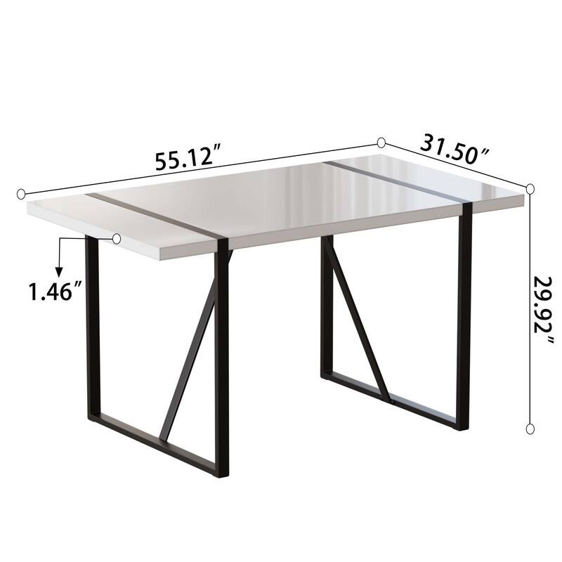 55" Modern Rustic Industrial Dining Table Engineered Wood Top & Black Metal Frame, Seats 4-6