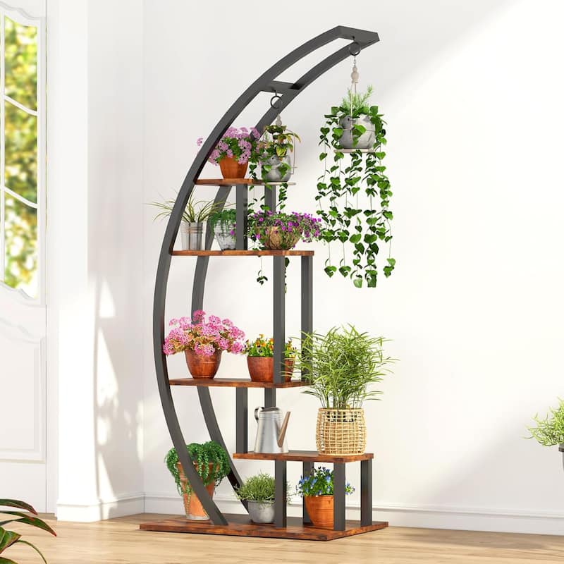 5 Tier Metal Plant Stand Indoor Half Moon Shape Ladder Display Rack