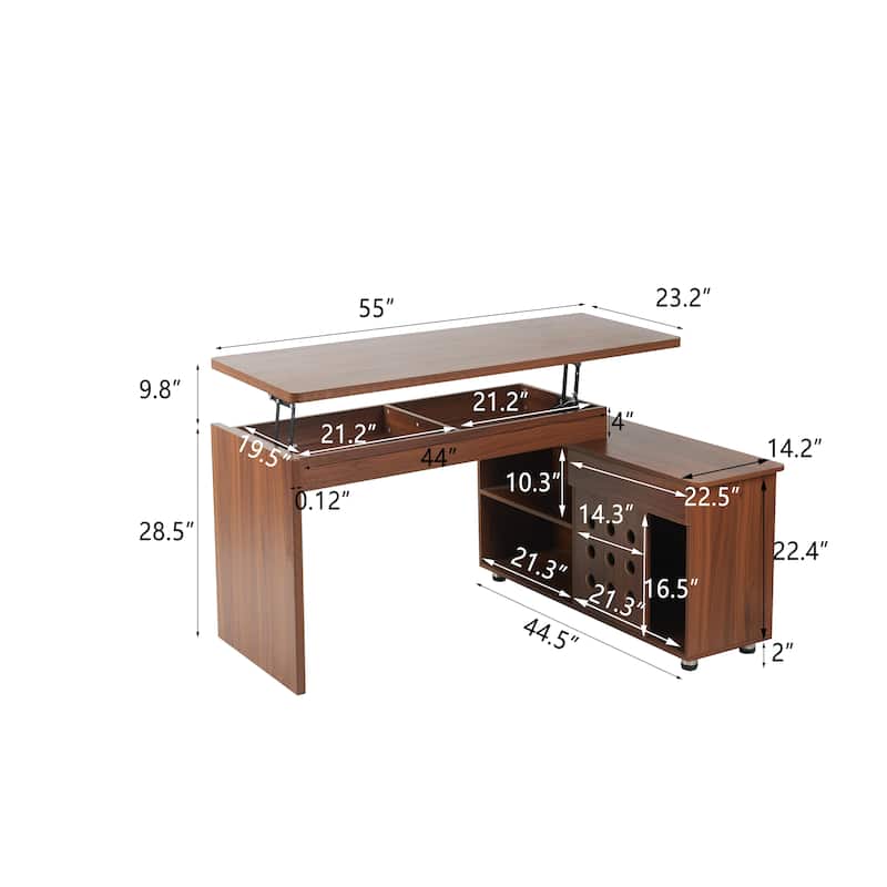 55.1''L, Home Office L-Shaped Versatile Desk Height Adjustable Extendable Desk with Storage Drawers and Cabinet