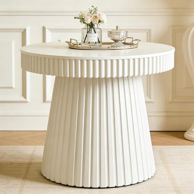 Round Modern End Table, 31.5 Inches Accent Side Table, Small Dining Table, Nightstand & Bedside Table for Living Room, Bedroom - White