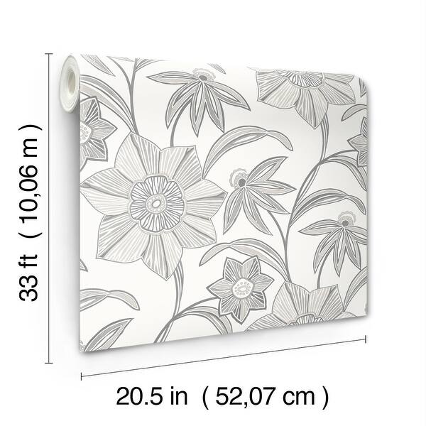 A-Street Prints Star Flower Charcoal Floral Trail Wallpaper