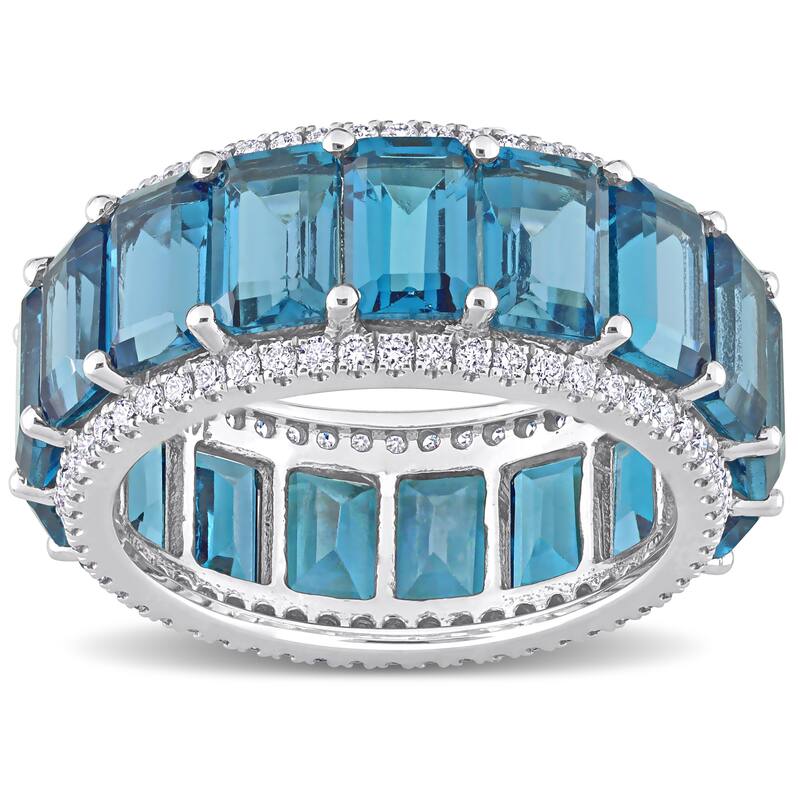 Miadora Octagon-cut London-Blue Topaz & 5/8ct TDW Diamond Full-Eternity Band in 14k White Gold