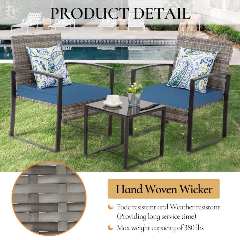 3-Piece Wicker Bistro Set, Outdoor Patio chairs & Coffee Table - set of 3
