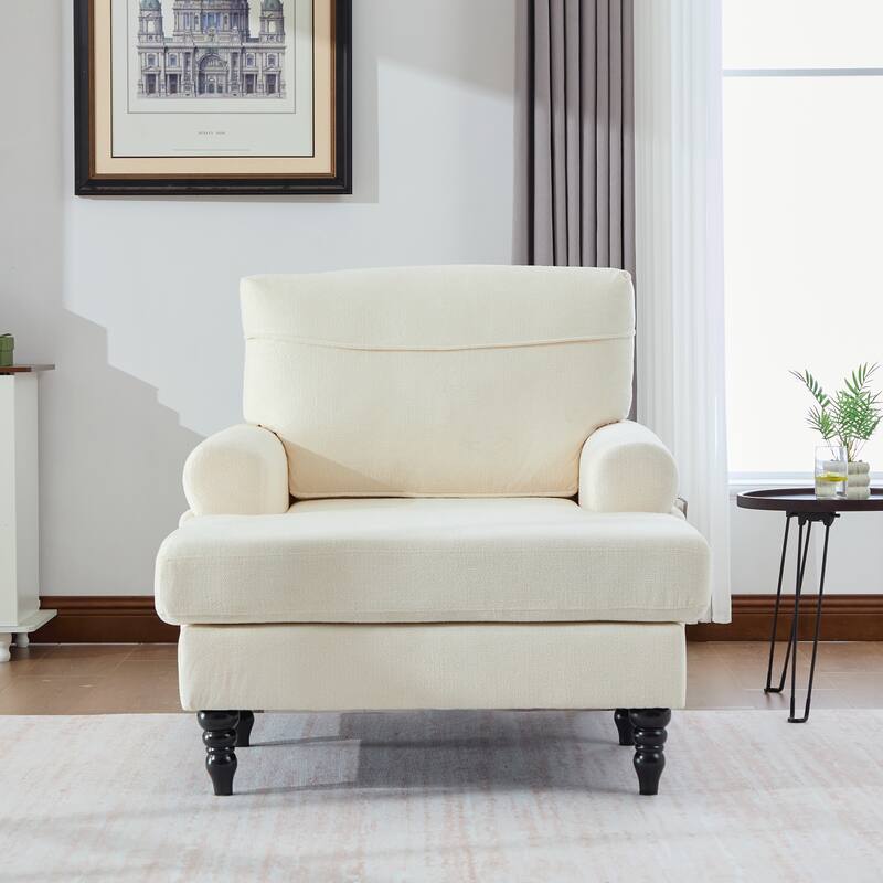 Modern Minimalist Chenille Fabric Chaise Lounge Recliner Single Sofa Living Room Bedroom - Beige