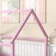 preview thumbnail 4 of 37, Full Size Wooden Floor Bed with House Roof Frame, Fence Guardrails for Kids, Bedroom