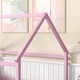 preview thumbnail 4 of 6, Pink Full Pine Floor Bed with Roof Frame and Fence Guardrails