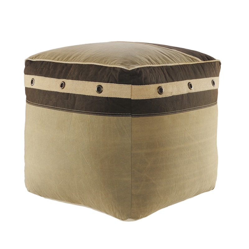 20" Brown Cotton Striped Pouf Ottoman for Living Room Footrest and Seat - Brown