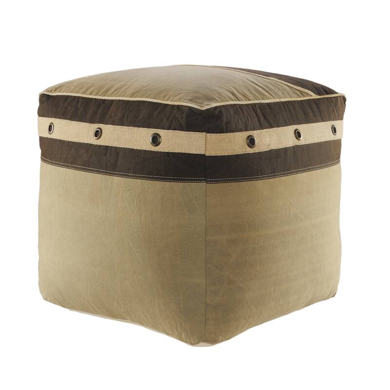 HomeRoots 20" Brown Cotton Striped Pouf Ottoman