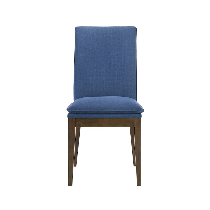 Walnut Brown/Blue Fabric Upholstered Wood Frame Dining Chair, Set of 2, Sturdy Dining Chair for Dining Rooms - 17.5