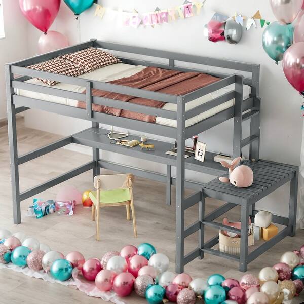 slide 2 of 23, Full Size Loft Bed With Desk and Ladder Platform and Ladders and Guardrails