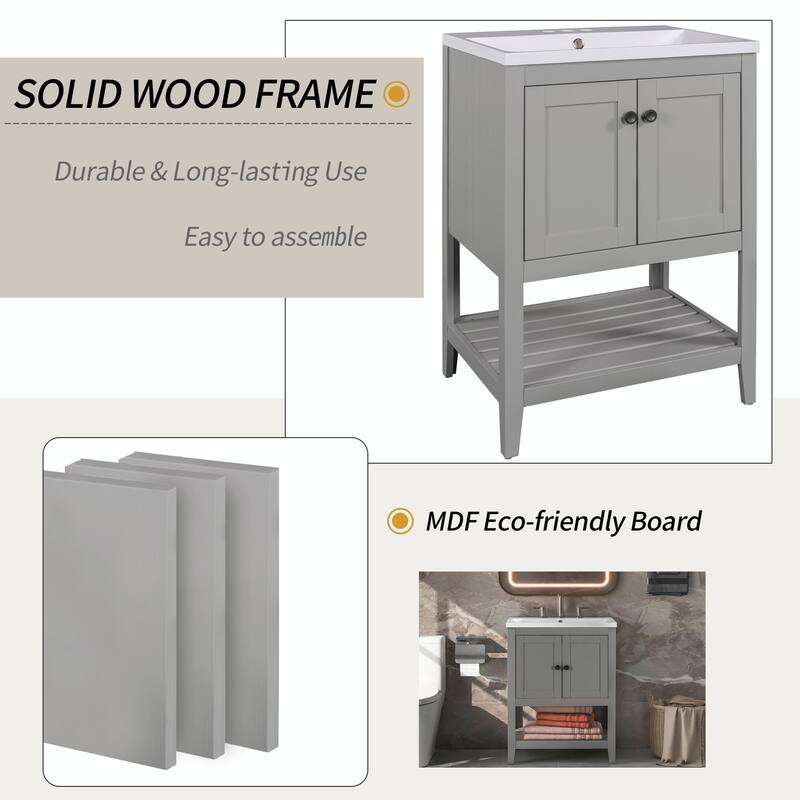 24" Bathroom Vanity with Ceramic Sink and Open Shelf