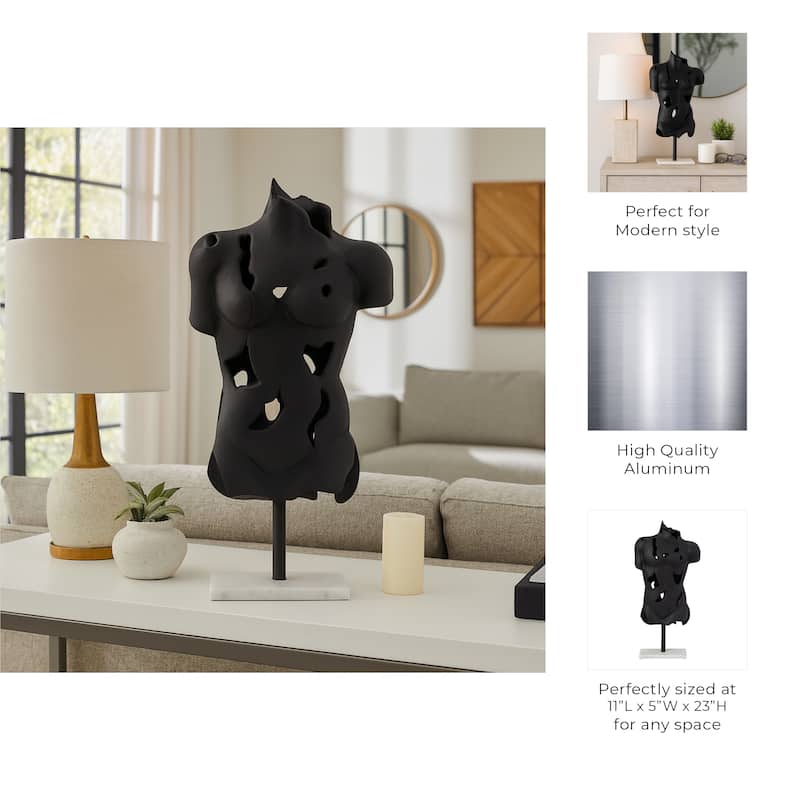 Black Abstract Torso Sculpture on Marble Base - Decorative Objects for Home Decor