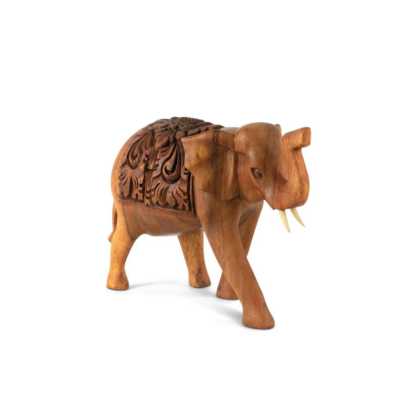 Wooden Hand Carved Thai Elephant Statue Figurine Sculpture Art Decorative Rustic Home Decor Accent Handmade Wood