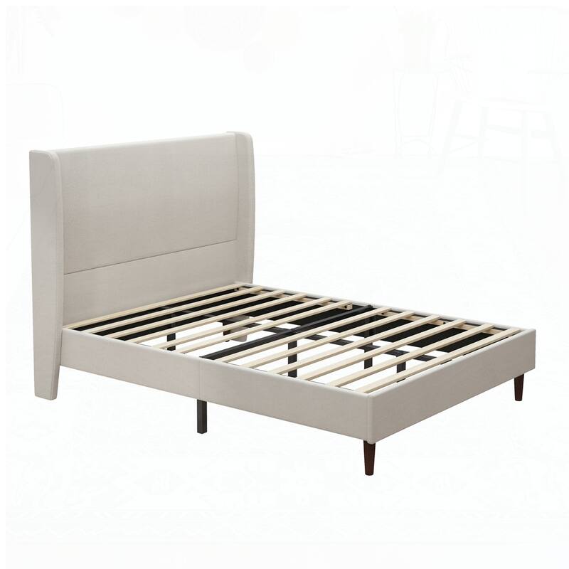 High Headboard Upholstered Bed with 12-Slat Support