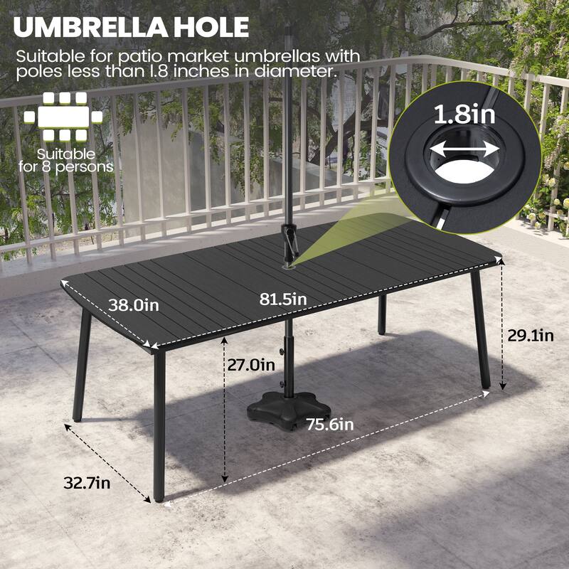 7-piece Patio Dining Set Outdoor Aluminum Rectangular Table with Umbrella Hole and Stackable Chairs