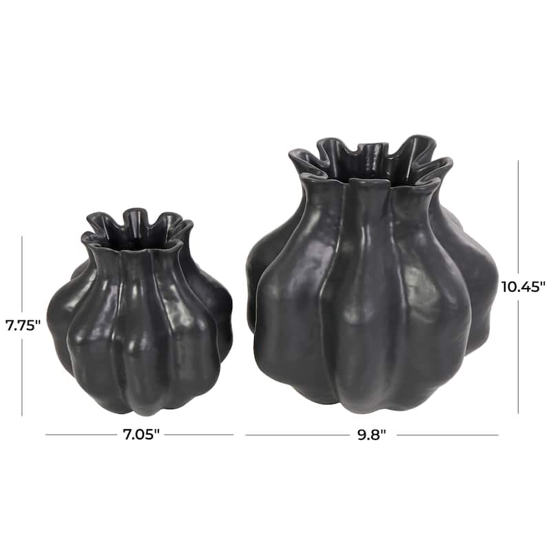 Resin Abstract Tulip Shaped Vase - Set of 2 Black - Roche River Decor - 9"W x 10"L x 10"H