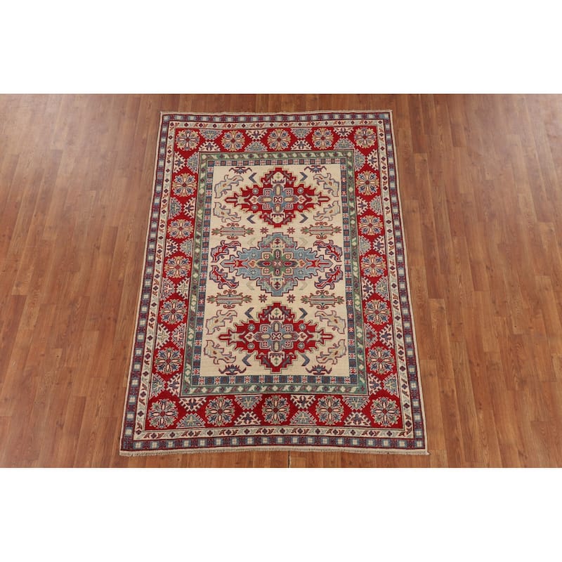 Kazak Oriental Area Rug Hand-Knotted Geometric Bedroom Wool Carpet - 4'10" x 7'1"