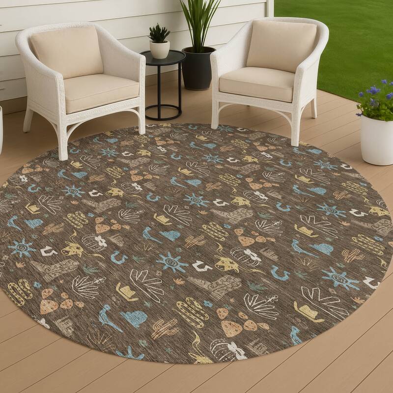 Machine Washable Indoor/ Outdoor Cowboy Ranch Chantille Rug - Chocolate - 8' x 8'