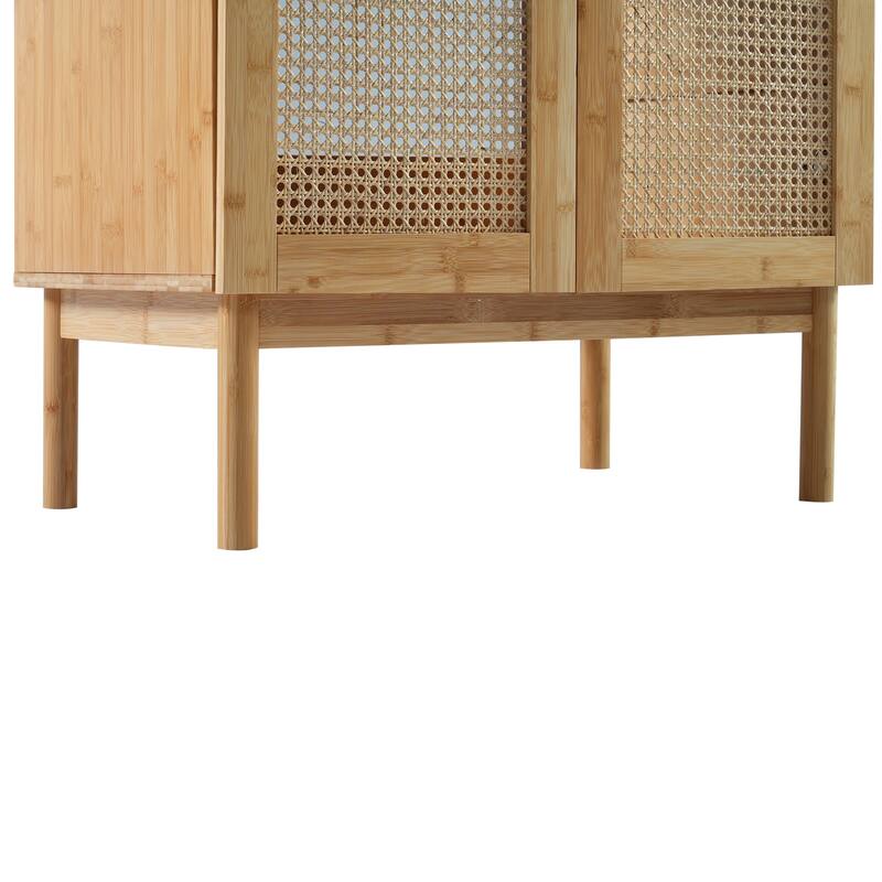 Bathroom Vanity with Handwoven Rattan Doors and Soft Close Mechanisms