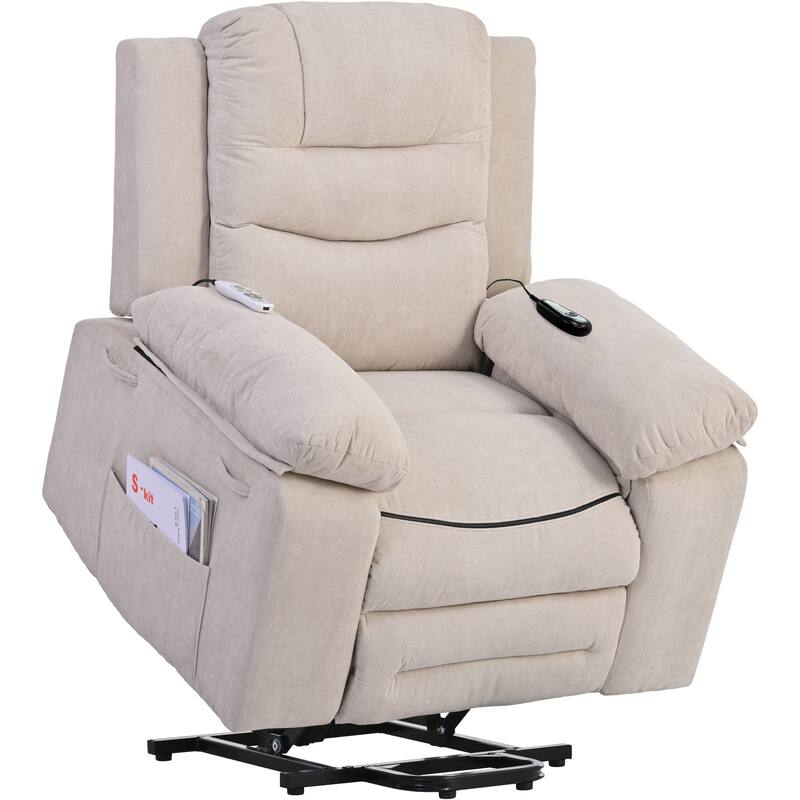 Standard Linen Power Lift Recliner Chair with Massage & Side Pocket