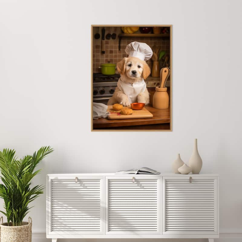 Golden Retriever Puppy Chef by Andreas Magnusson Framed Canvas Wall Art